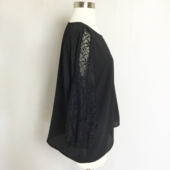 C Wonder Lace Top Size M Black Lace Sleeves Top - Picture 3 of 5